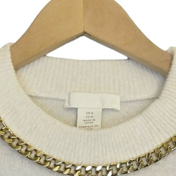 H&M Chain Detail Sweater Wool blend Gold Chain White M - Picture 9 of 14